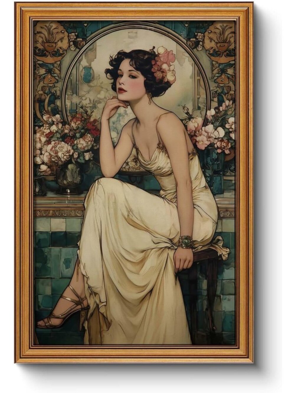 Vintage Floral Wall Art with Gold Frame | Retro 1920s Home Decor 16x24